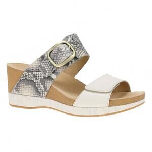 NEW DANSKO women's shannon wedge slide sandal in snake/ivory leather